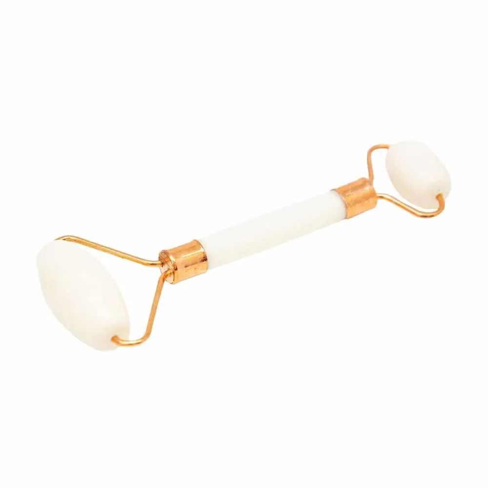 Rose Quartz Derma facial massage toning roller - White