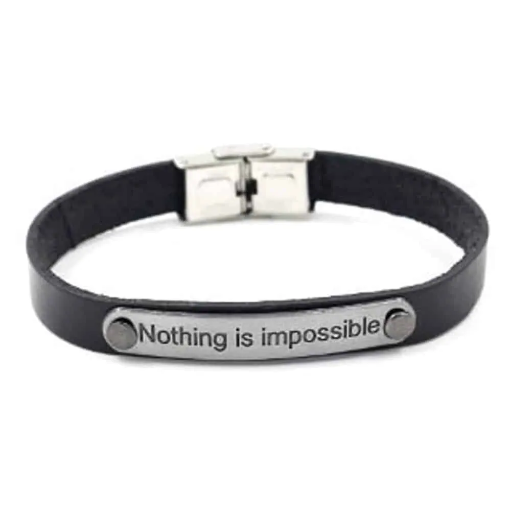 Unisex "Nothing Is Impossible" PU Vegan Leather Bracelet- M/L