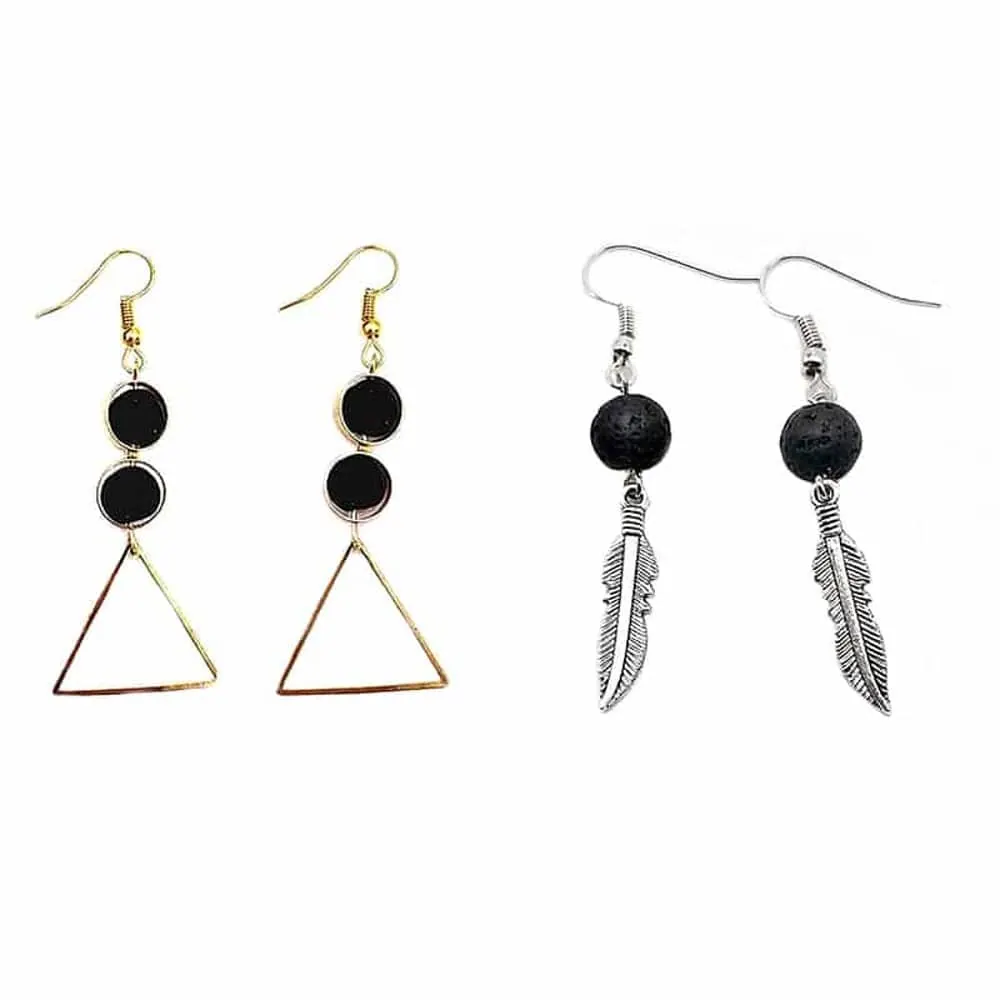 Feather/Triangle Lava Stone Diffuser/Aromatherapy Earrings x2