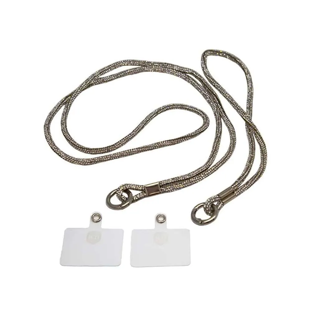 Universal Cell Phone Diamond Lanyard Silver 1x Neck Strap 1x Wrist Strap