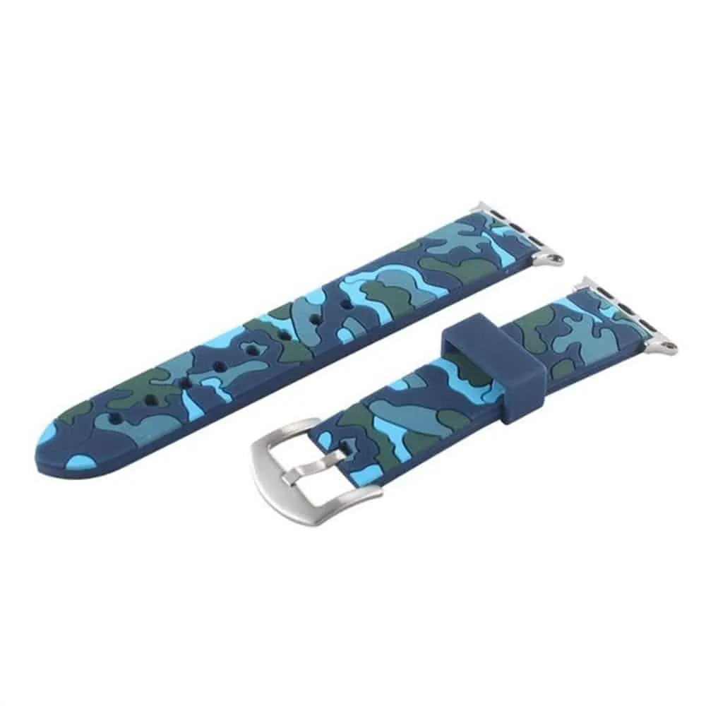 Silicone Strap for 38/40/41mm Apple Watch- Camo Navy & Blue