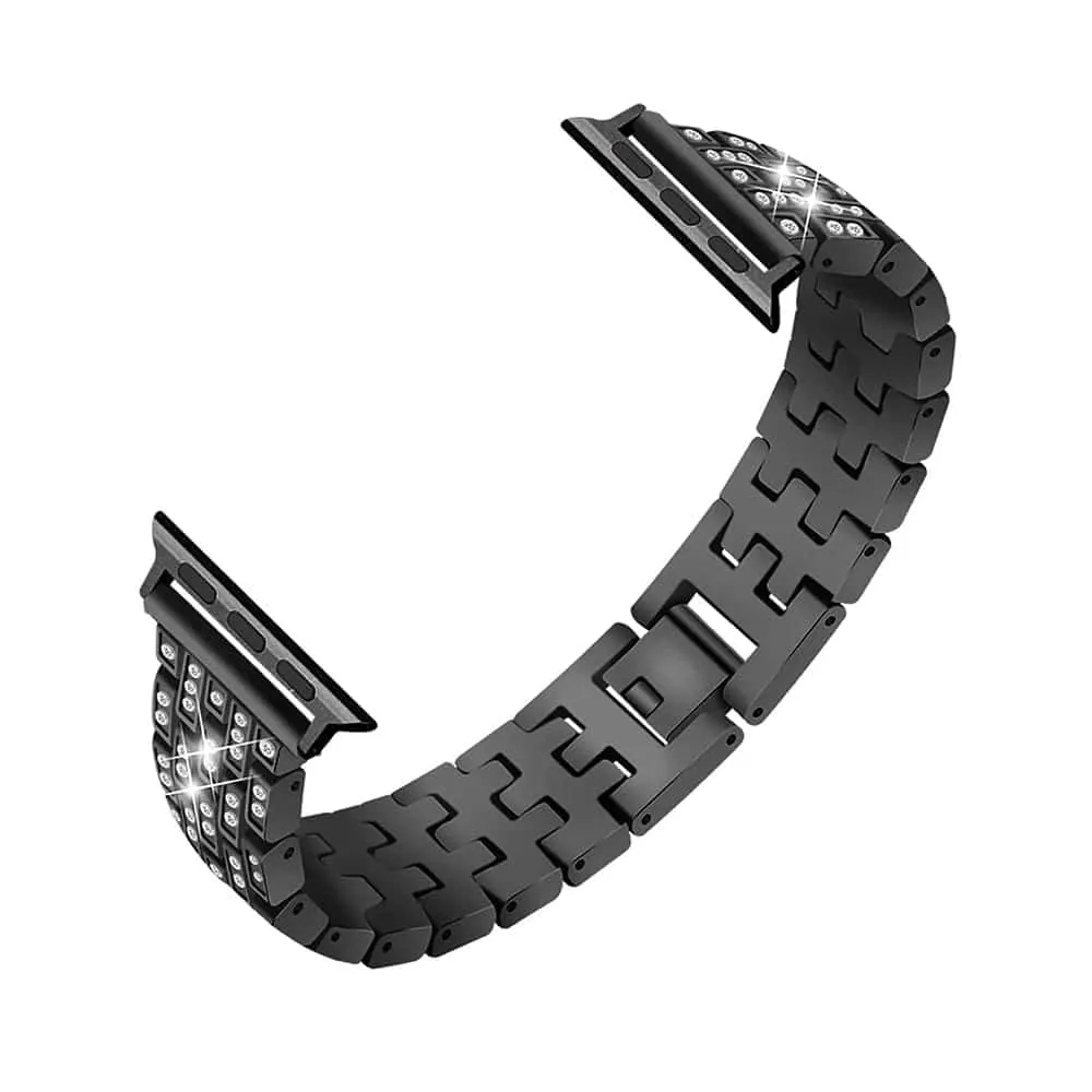 38/40/41mm Apple Watch shiny rhinestone stainless-steel strap - Black