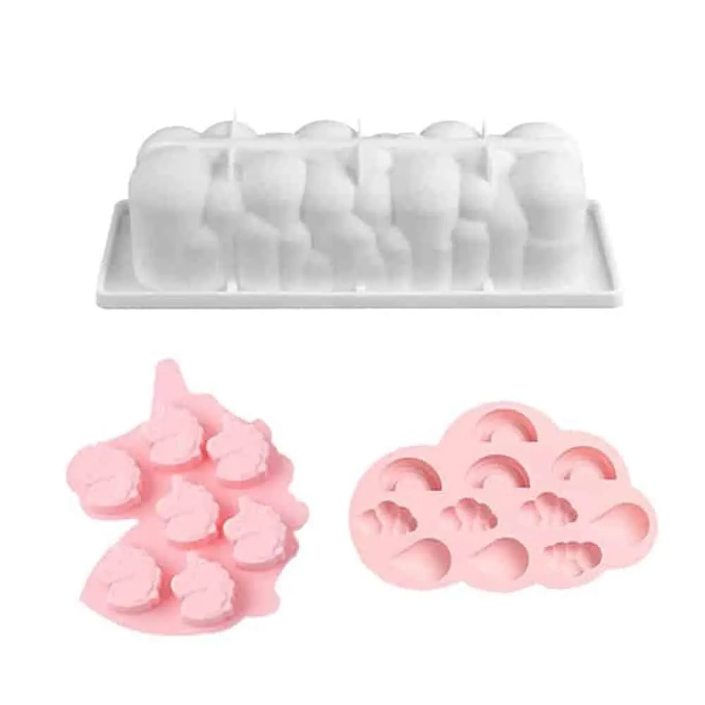 3D Rectangular Cloud & Rainbow/Unicorn Silicone Baking Mould- Combo