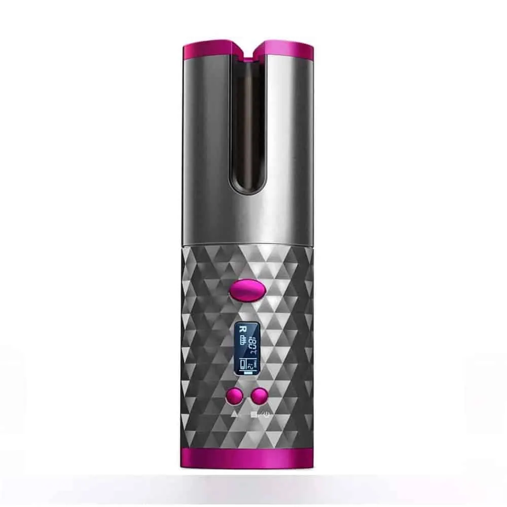 Rechargeable Wireless Safe Automatic Ceramic Hair Curling Iron - Grey