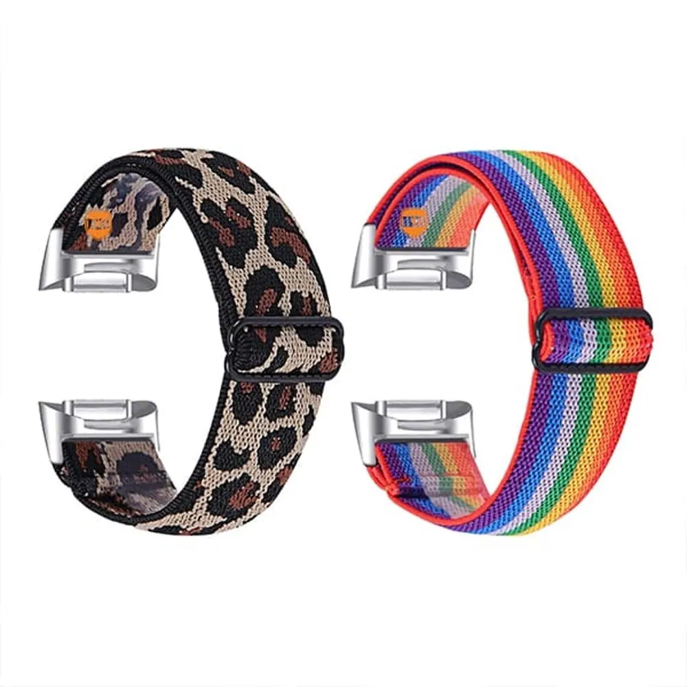Nylon Strap for Fitbit Charge 5/ 6- Leopard + Rainbow Combo