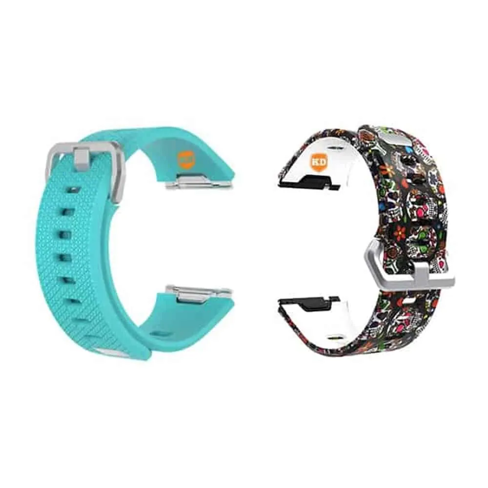 Silicone Strap for Fitbit Ionic (M/L)-Frost Blue + Skull Combo