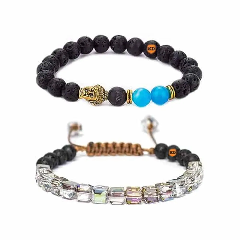 Oil Diffuser Lava Stone Bracelet Combo Blue Agate Rainbow Aura