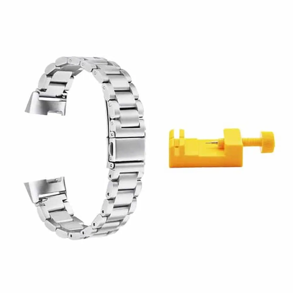 Stainless Steel Strap & Link Tool for Fitbit Charge 3 / 4 - Silver