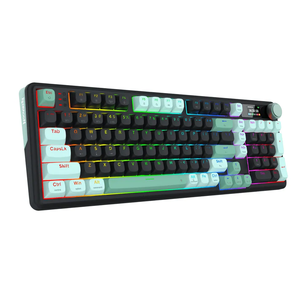 Redragon K768 PRO EISA 100-Key RGB LCD Wireless Gasket Mounted Gaming Keyboard – Black/Green