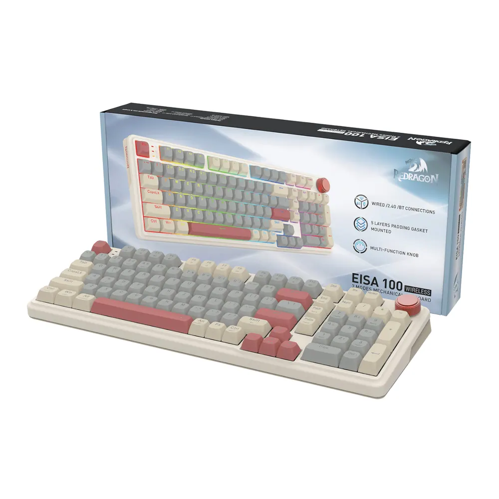 Redragon EISA 100 Retro RGB Wireless Mechanical Keyboard – Cream/Grey