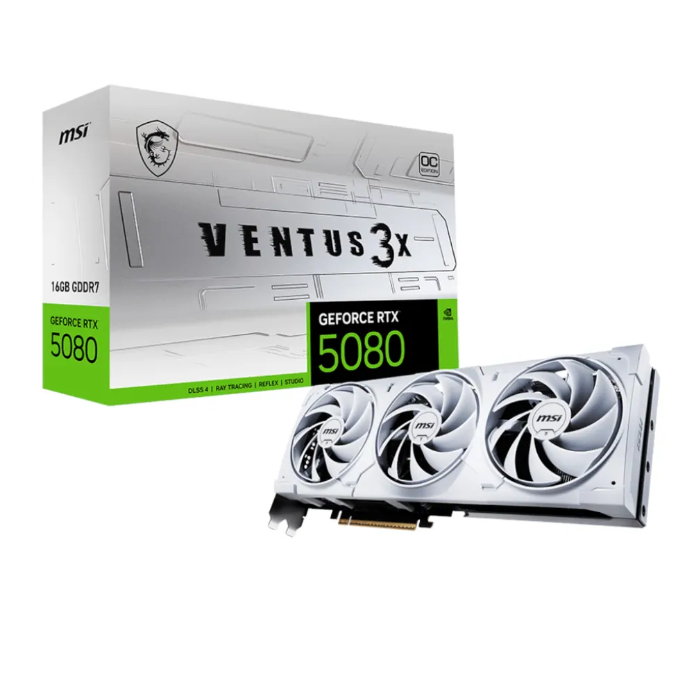 MSI GeForce RTX 5080 VENTUS 3X OC 16GB GDDR7 Graphics Card – White